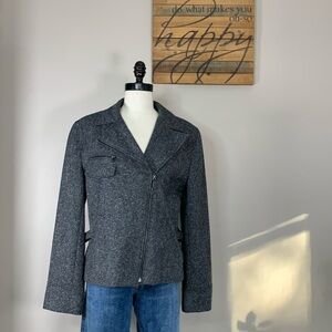 Lauren Ralph Lauren 100% Wool USA Made Jacket Moto Gray Zip Pockets Lined SZ 12